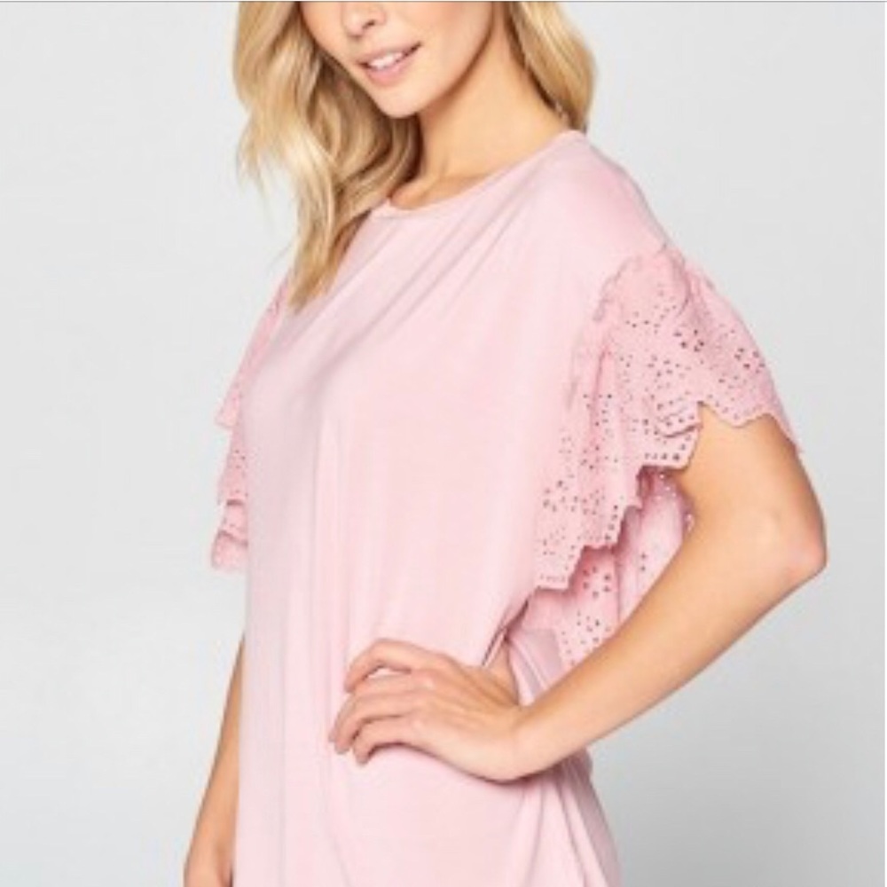 Pink Eyelet sleeve shirt sleeve top